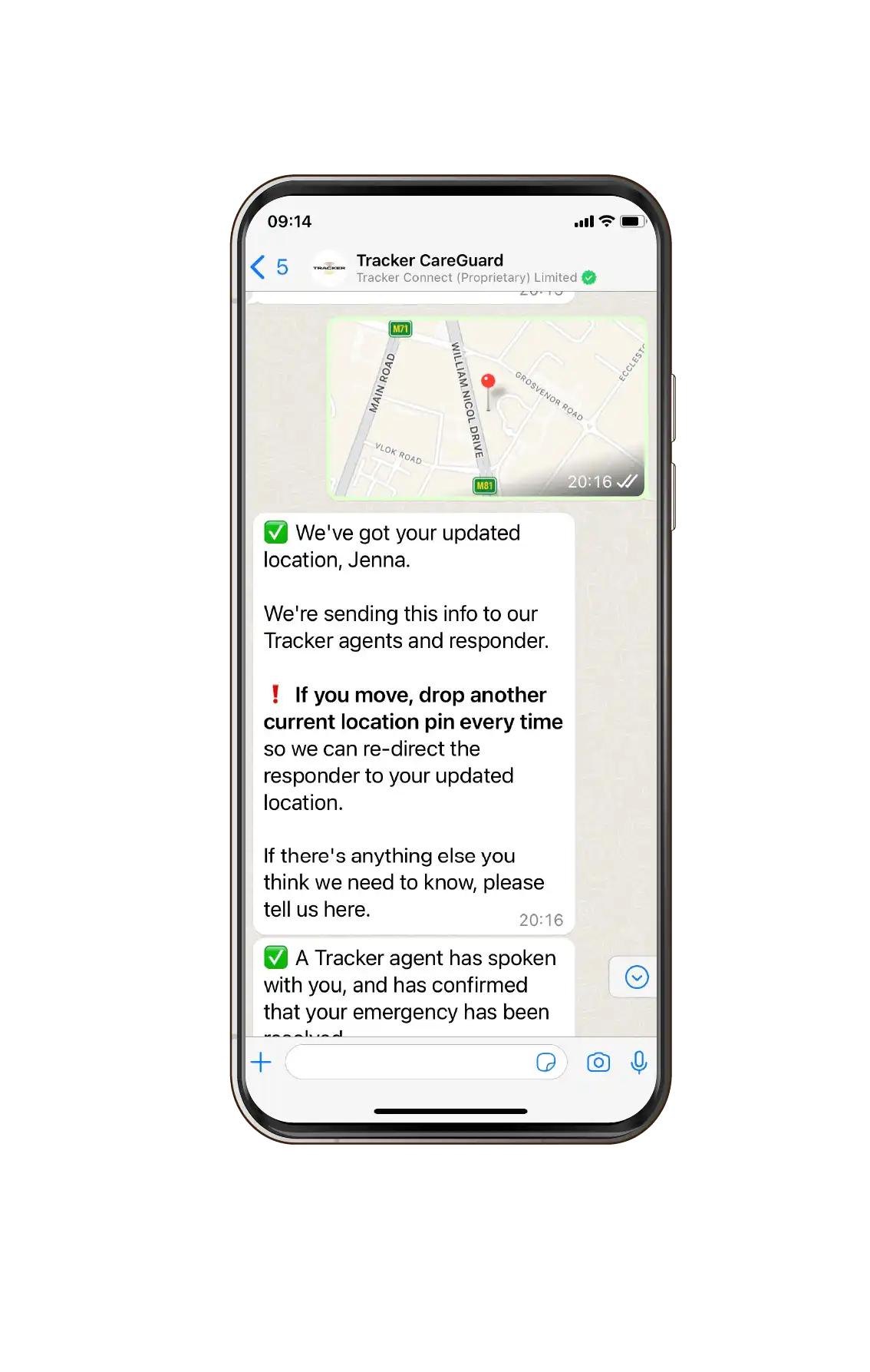Marketplace | Integrate AURA Technology | Safety I AURA Kenya | WhatsApp screenshot on a smart phone preview of how it could be displayed